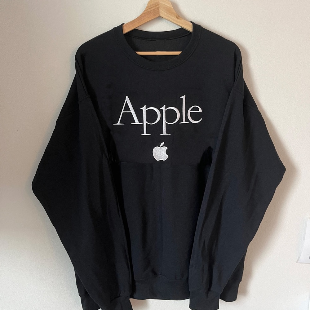 Black Apple Computers Logo Crewneck, Computers Promo Y2K, 90s Tech